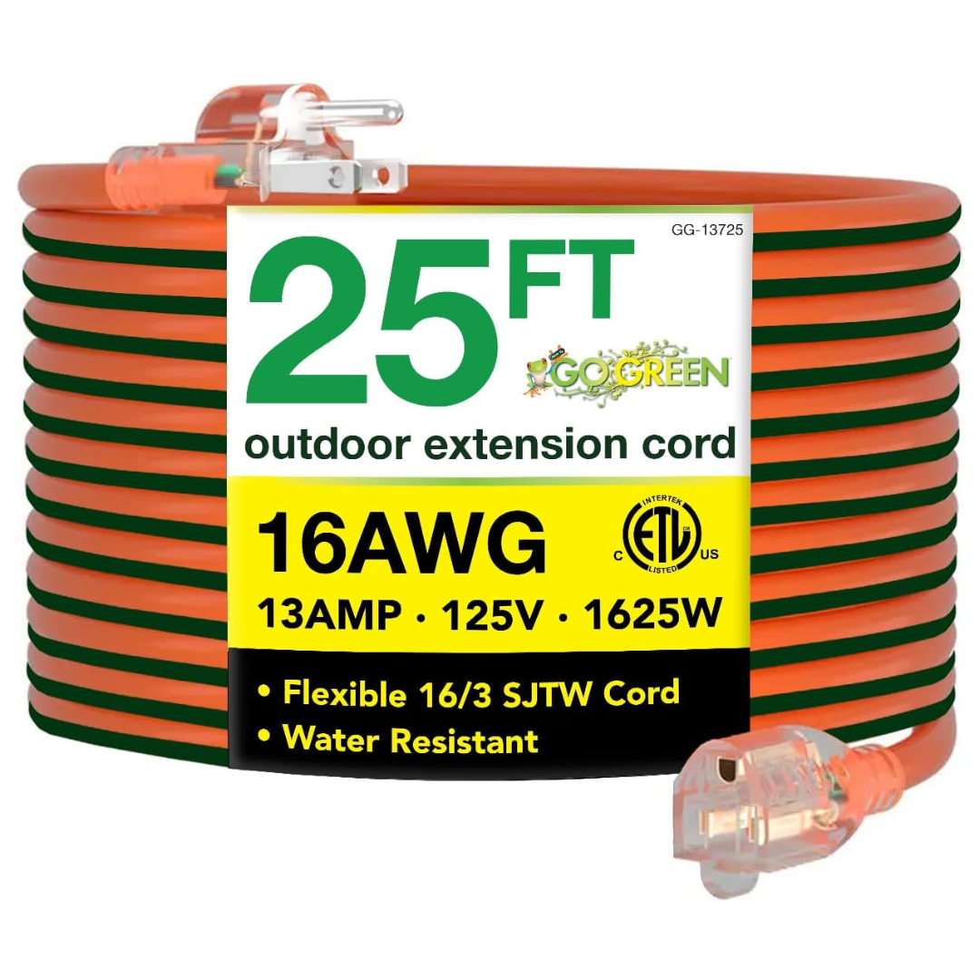 Go Green Power Inc. (GG-13725) 16/3 25ft SJTW Outdoor Extension Cord