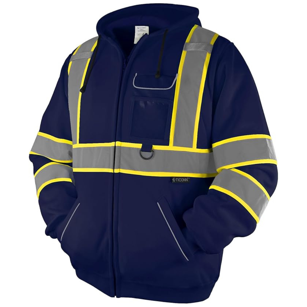 Ticonn High Vis Reflective Safety Fleece Hoodie Jacket