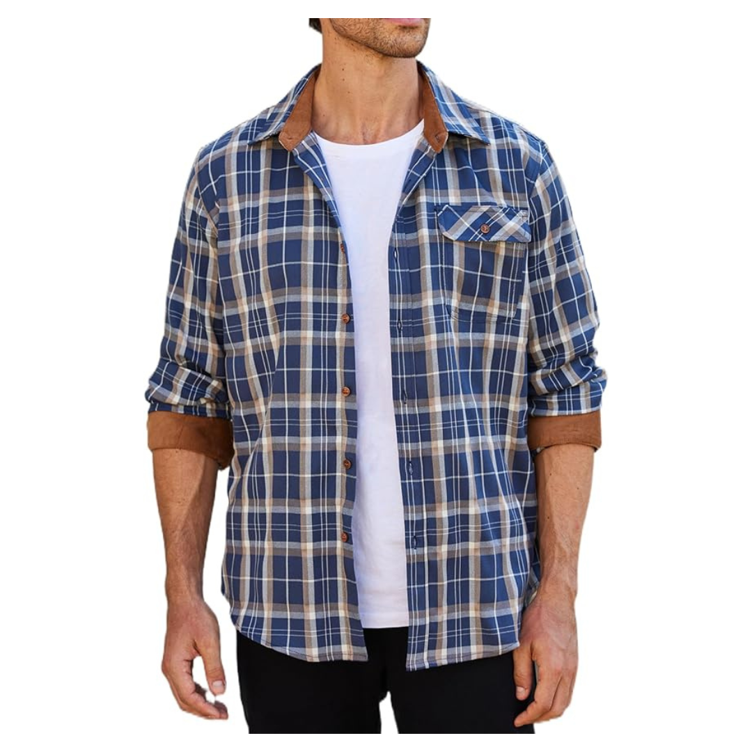 Men's Button Down Long Sleeve Plaid Shirt Jacket