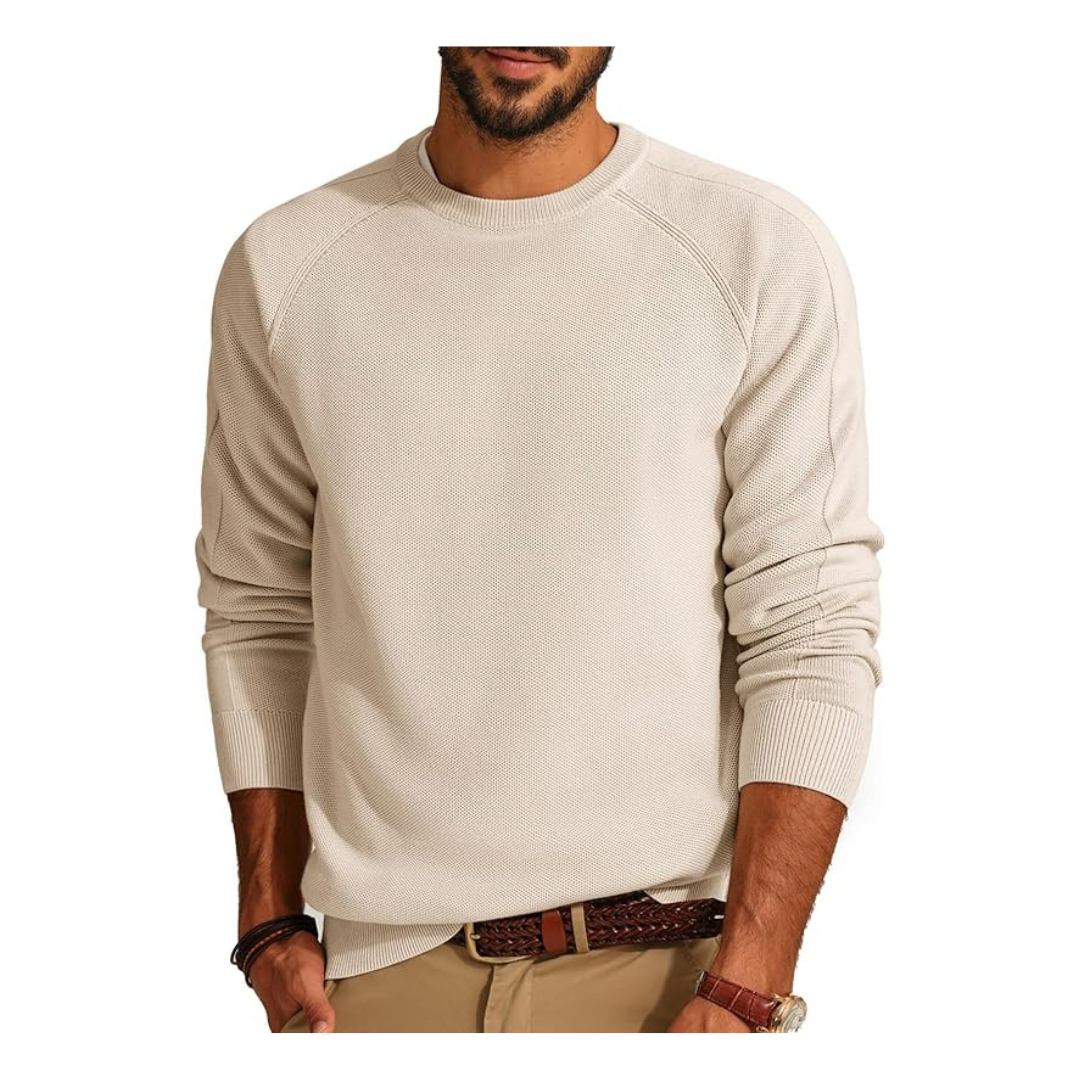 Men's Crewneck Textured Knitted Long Sleeve Pullover Sweater