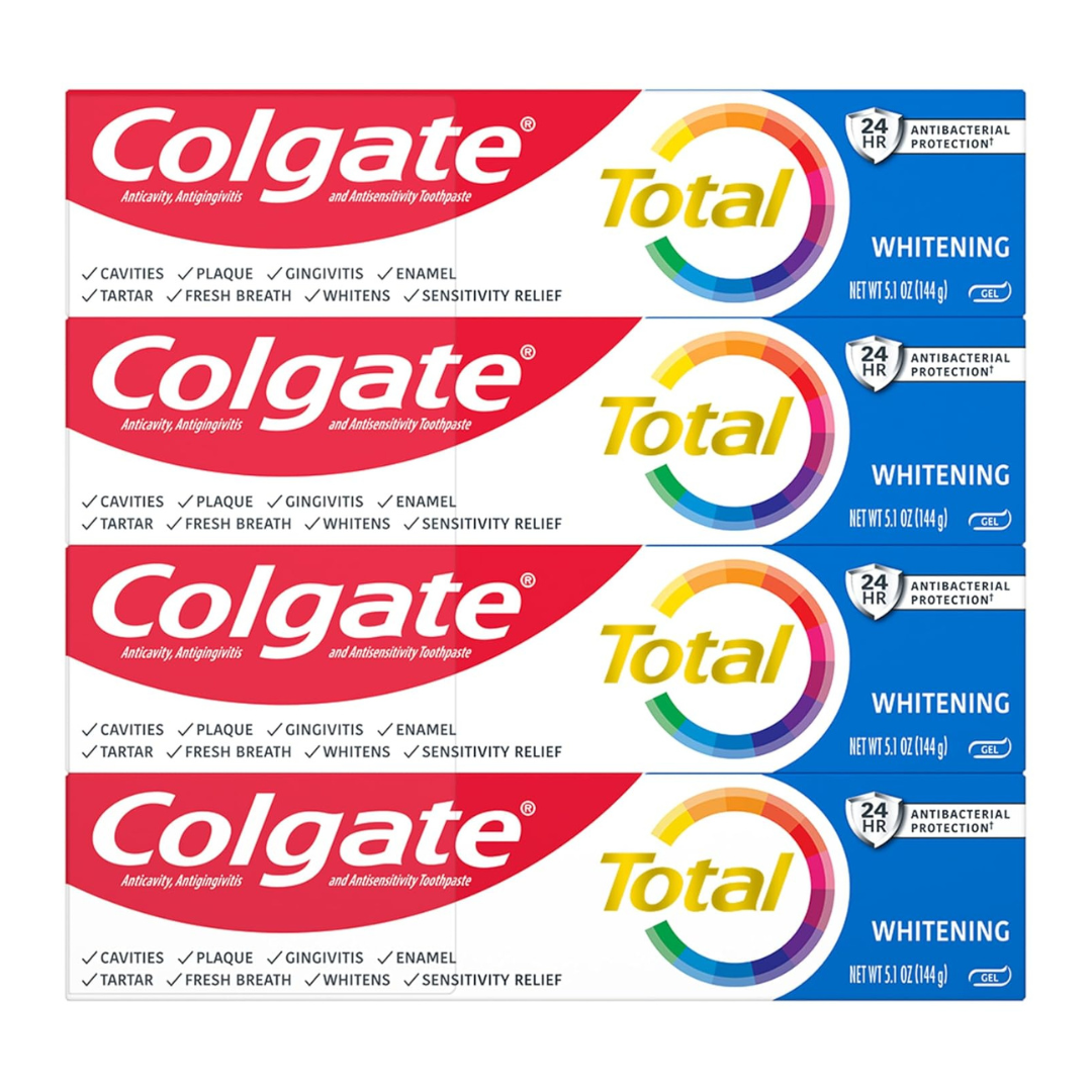 4-Pack Colgate Total Whitening Mint Flavor Toothpaste Gel, 5.1oz Tubes