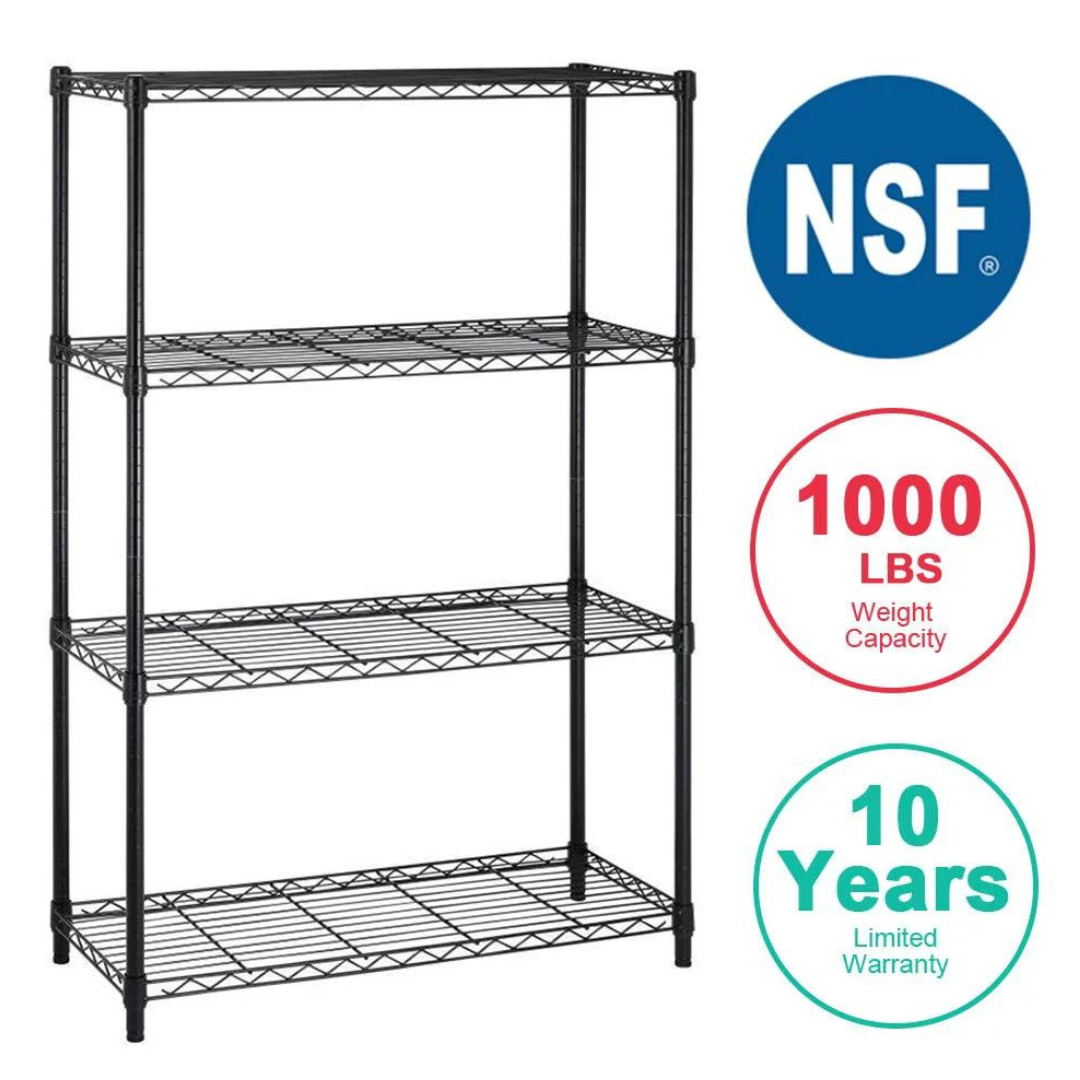 BestOffice 4 Shelf Unit Garage NSF Wire Shelf Metal Storage Shelves