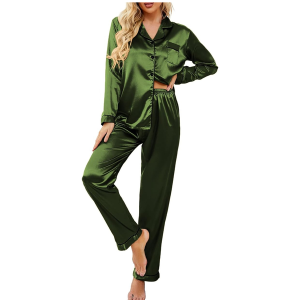 Ekouaer Women's Classic Long Satin Silk Pajama Set