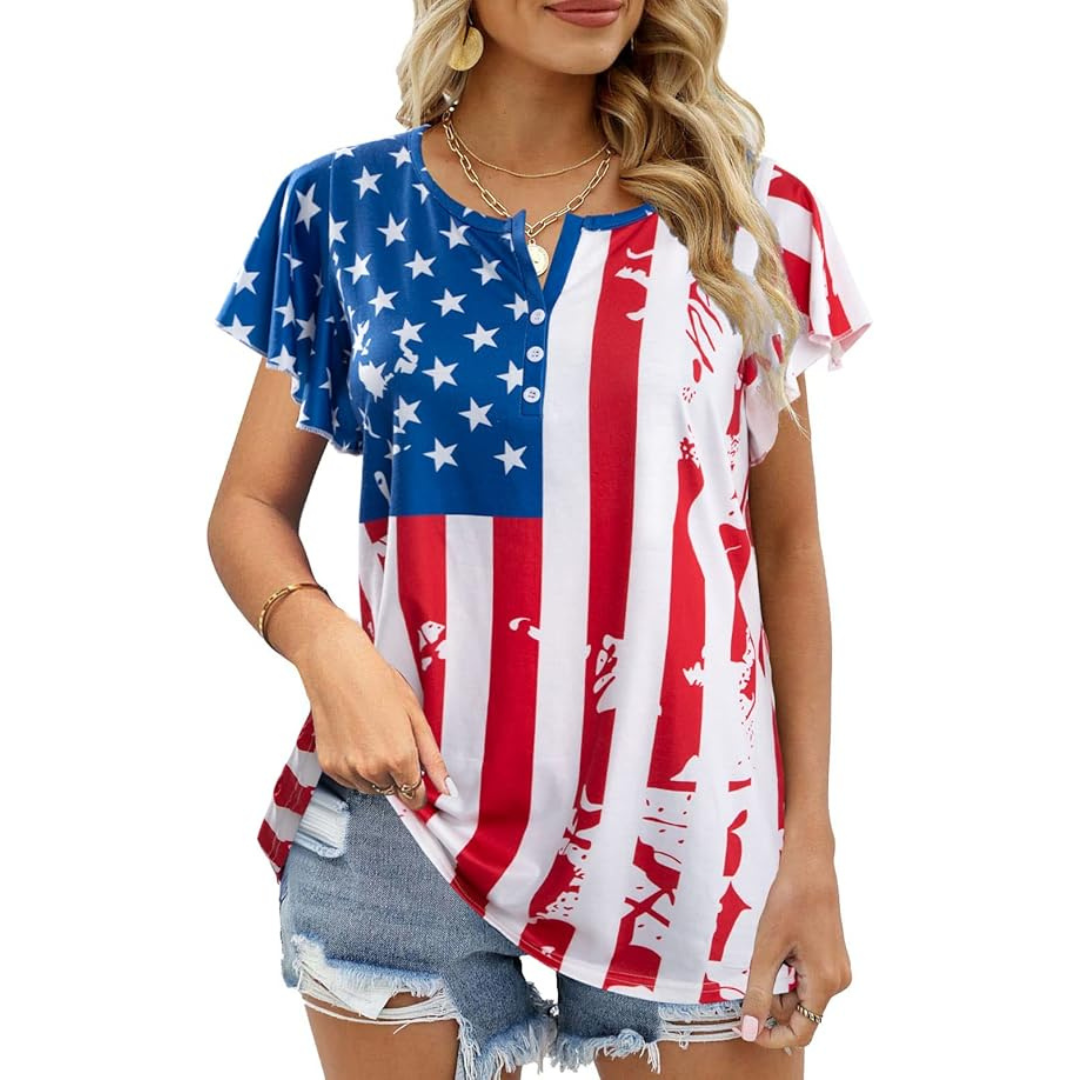 Women's Short Sleeve V-Neck American Flag T-Shirt