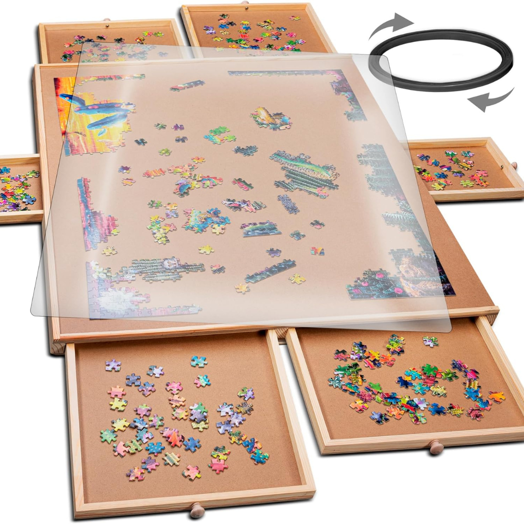 1500-Piece Playvibe Rotating Jigsaw Puzzle Board With Drawer