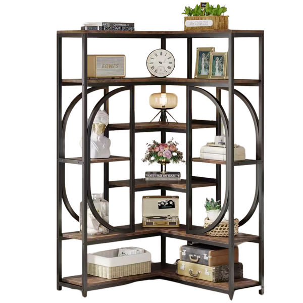 Eulas 14 Shelf Industrial L-Shaped Corner Bookcase