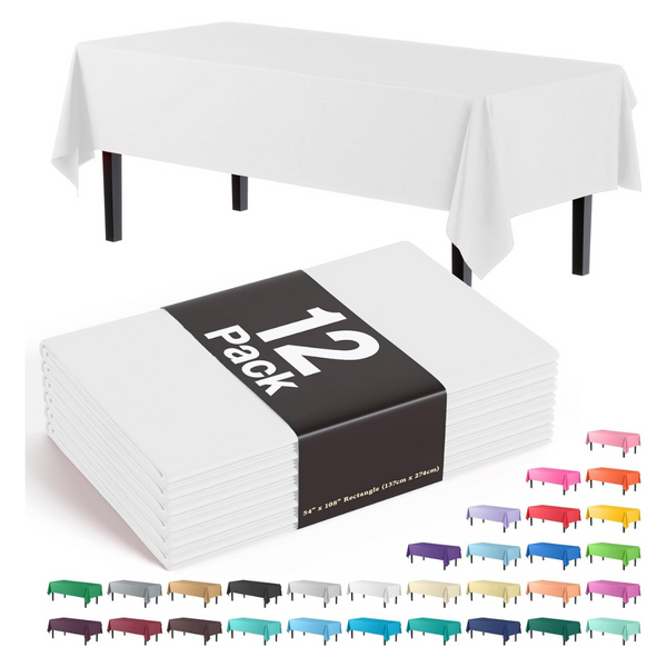 12-Pack Exquisite 54" X 108" Premium Plastic Rectangle Tablecloth