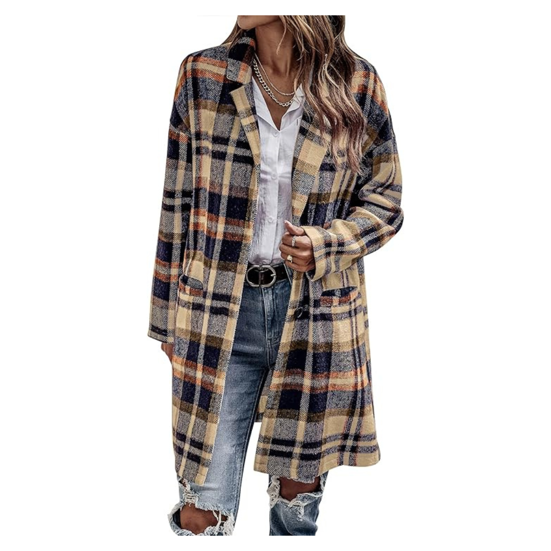 Women's 2024 Plaid Shacket Jacket Trench Coat (Various)