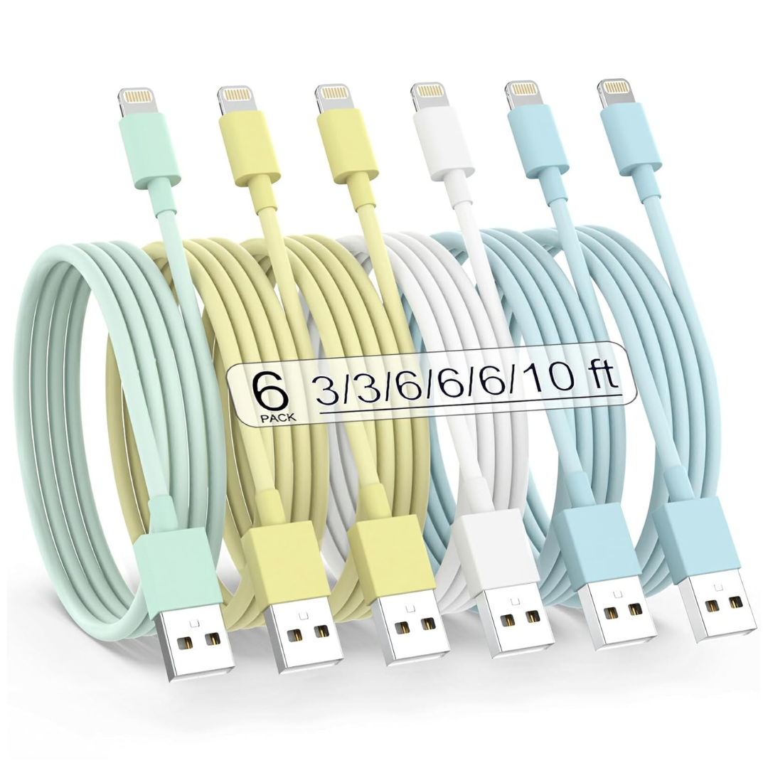 6-Pack Apple MFi Certified iPhone Charging Cable (3/3/6/6/6/10ft)