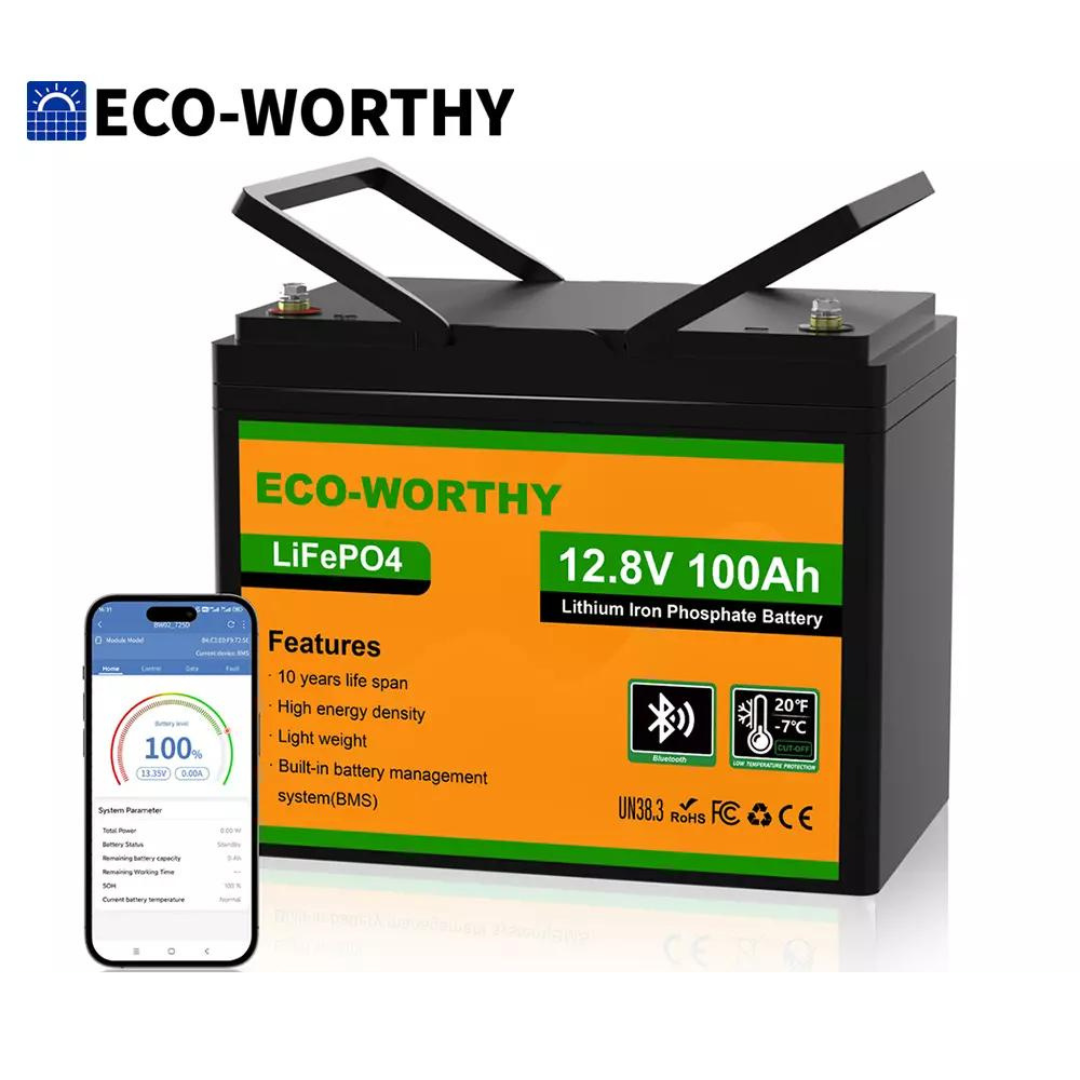 Eco-Worthy 12V 100AH LiFePO4 Battery With 15000 Cycles, BMS