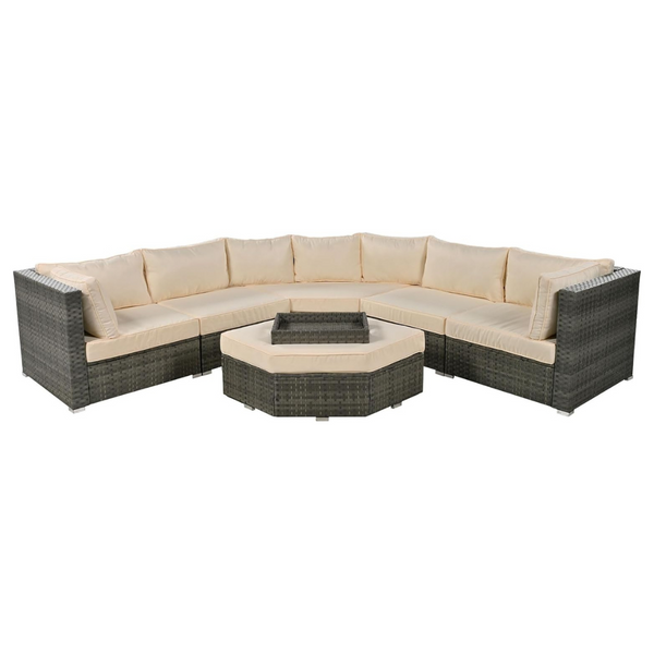 7-Piece Outdoor All Weather Wicker Curved Sectional Sofa Set