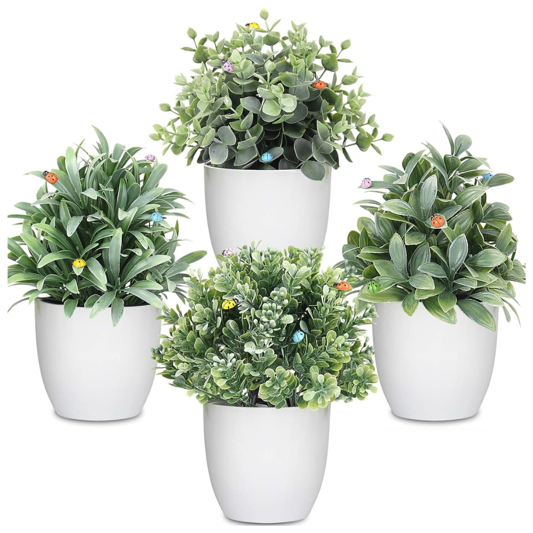 4-Pack Lelee Artificial Potted Mini Fake Plants in Pots