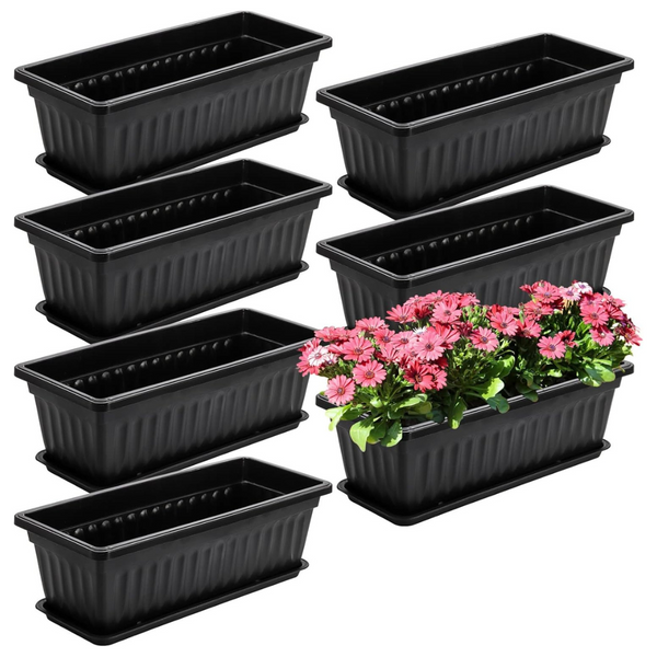 7-Pack 17" Flower Window Box Plastic Vegetable Planters With Trays