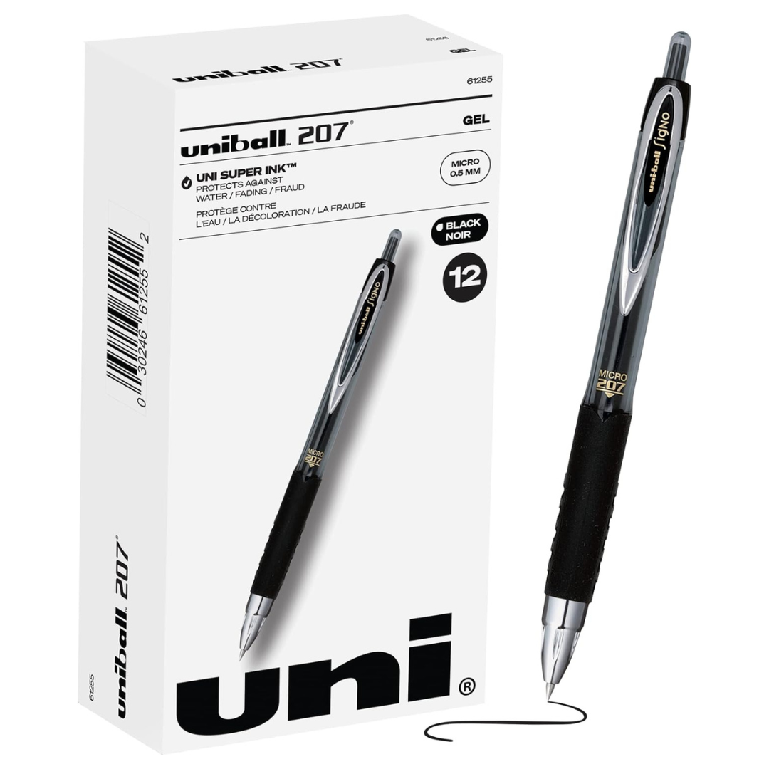 12-Pack Uni-Ball 207 0.5mm Micro Point Retractable Gel Pens