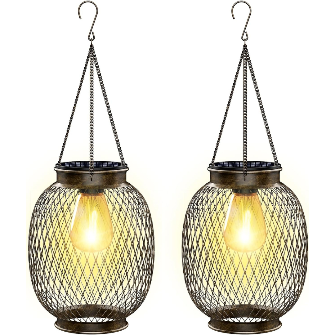 2 Pack IP65 Waterproof Vintage Solar Lanterns