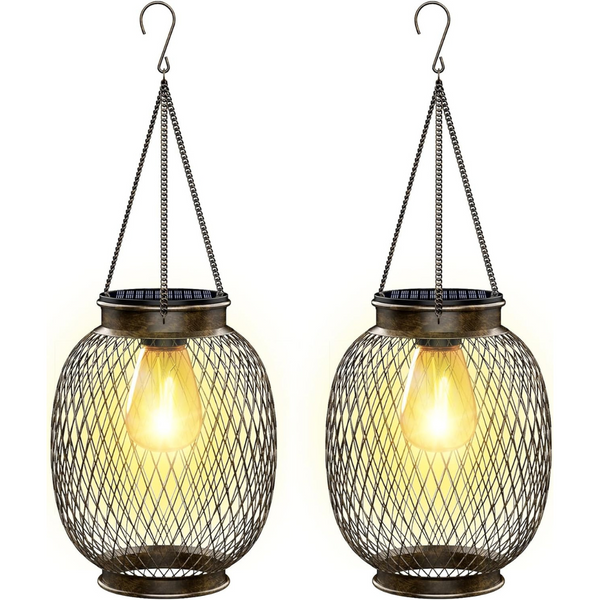 2 Pack IP65 Waterproof Vintage Solar Lanterns