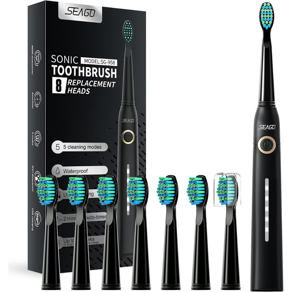 SEAGO Rechargeable Sonic Electric Toothbrush With 8 Brush Heads