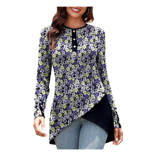 Women's Long Sleeve Floral Slim Fit Tunic Tops (Various)