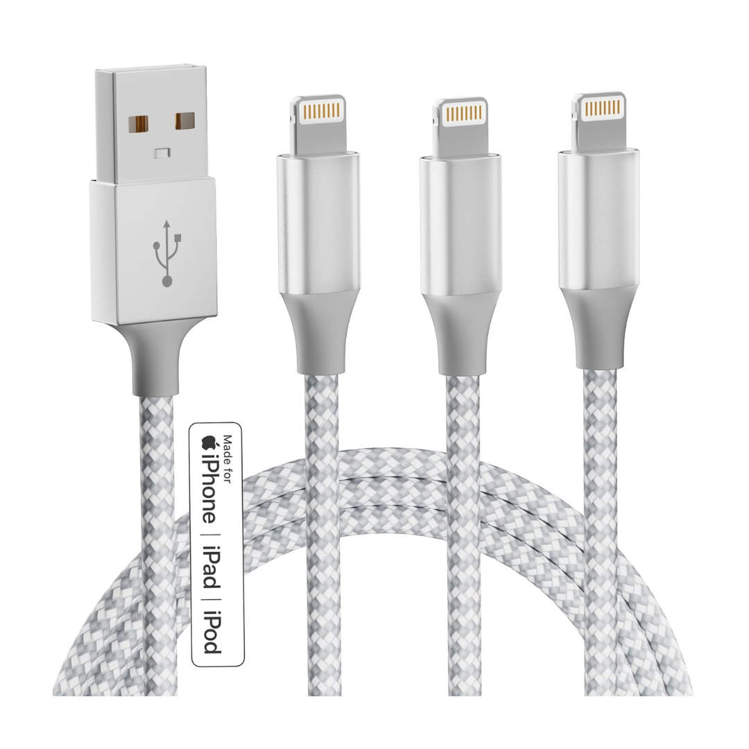 3-Pack 10ft Apple MFi Certified Nylon Braided Lightning Charging Cables