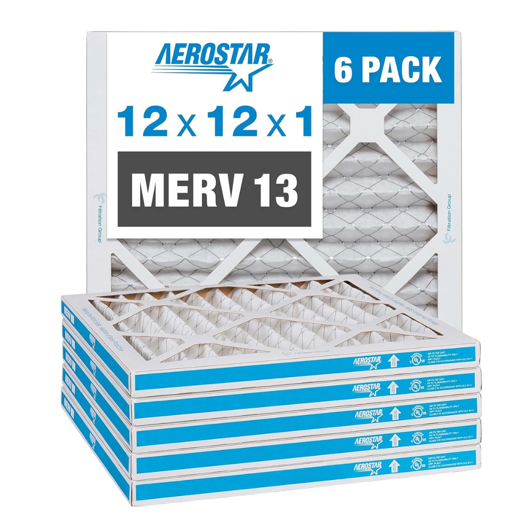 6-Pack Aerostar 12x12x1 MERV 13 Pleated AC Furnace Air Filter