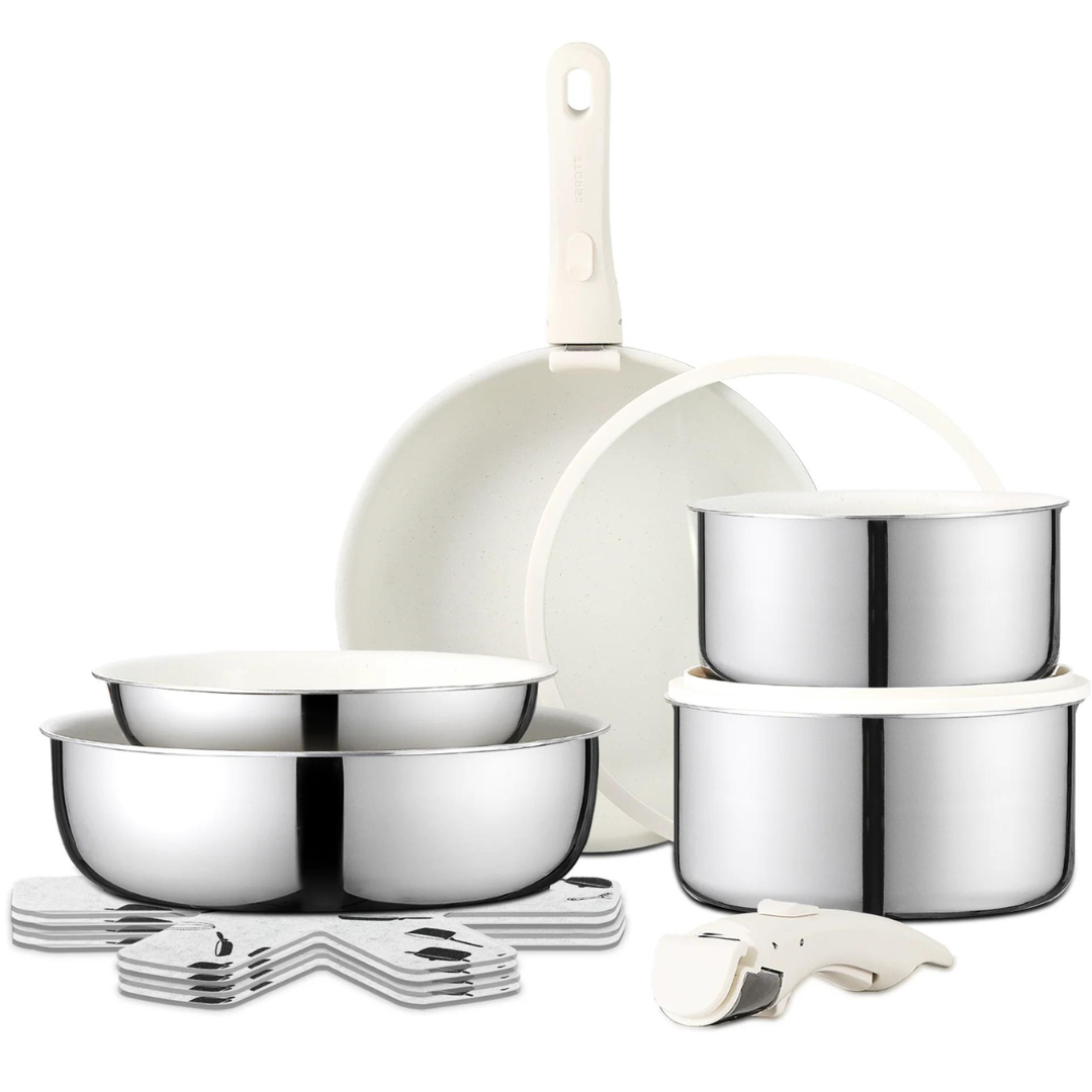 13-Piece Carote Stainless Steel Pots And Pans Set With Removable Handle