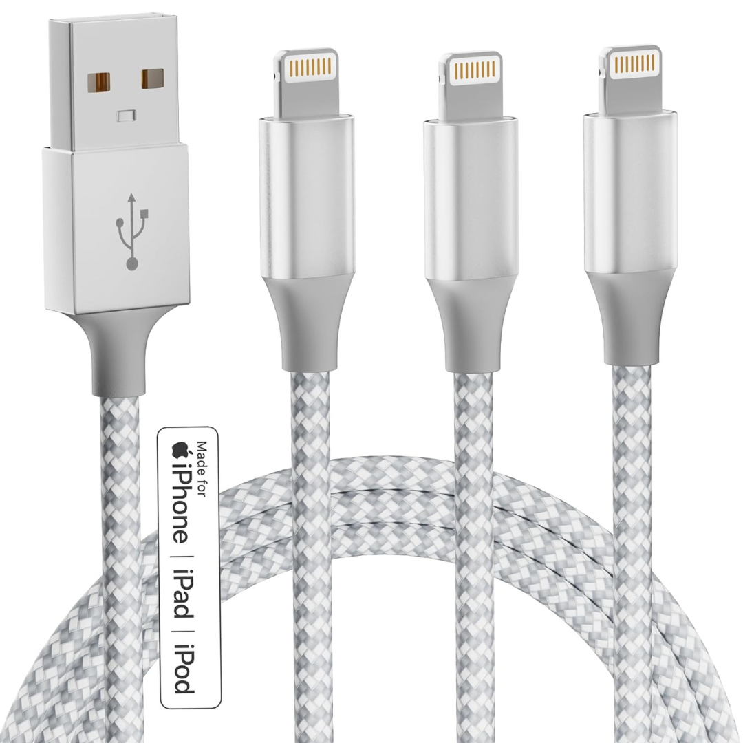 3-Pack 10ft Apple MFi Certified Nylon Braided Lightning Charging Cables