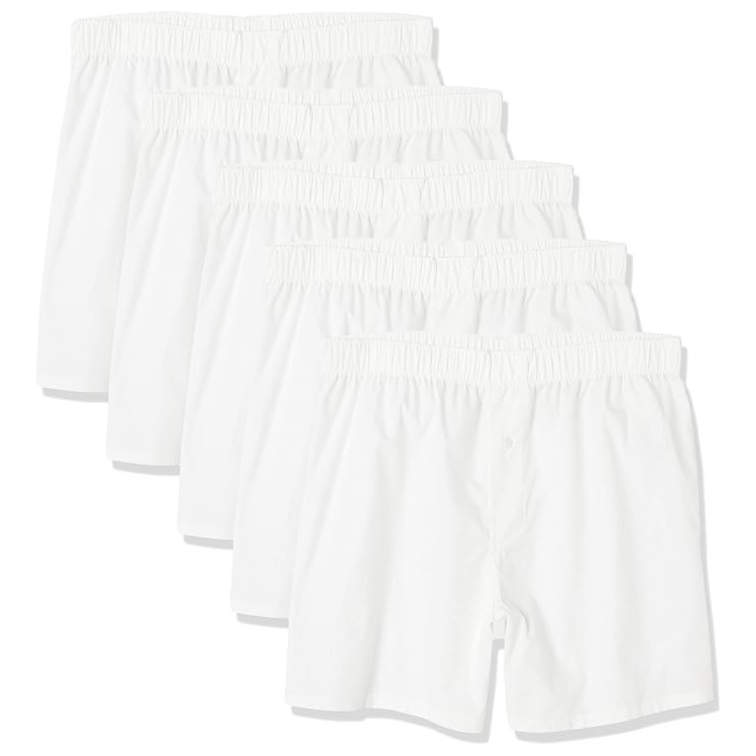 Amazon Essentials Men’s Woven Cotton Boxer Shorts (Pack Of 5)