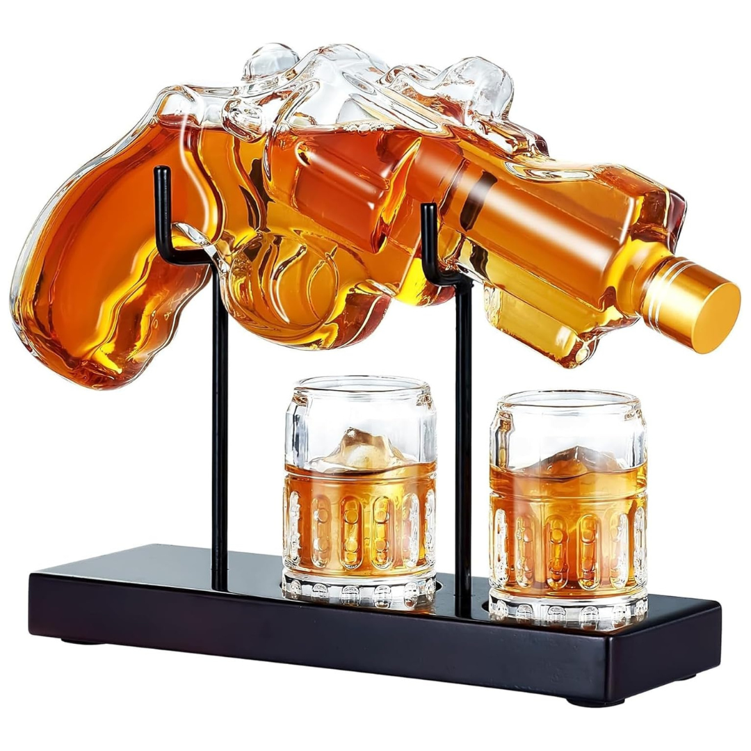 Unique Gun Whiskey Decanter Set With Shot Glass, 9 Oz