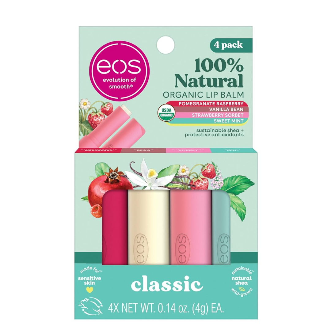 4-Pack eos 100% Natural & Organic Lip Balm Sticks, 0.14 Oz