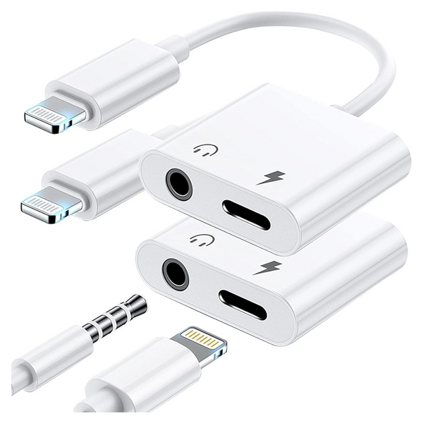 2-Pack Apple MFi Certified 2 In 1 Headphone Adapter And Charger Adapter