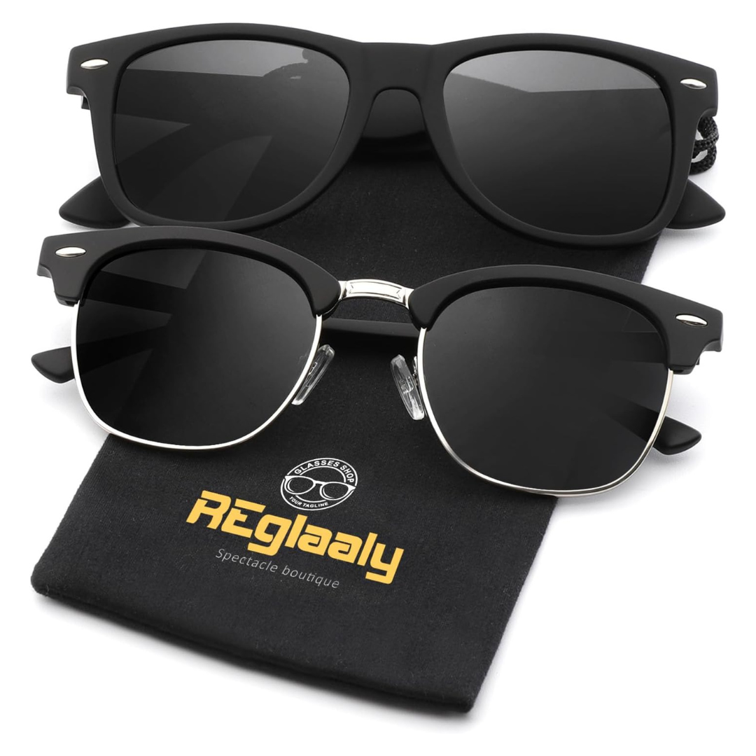 2-Pairs Reglaaly Unisex Polarized Sunglasses With UV Blocking Frame