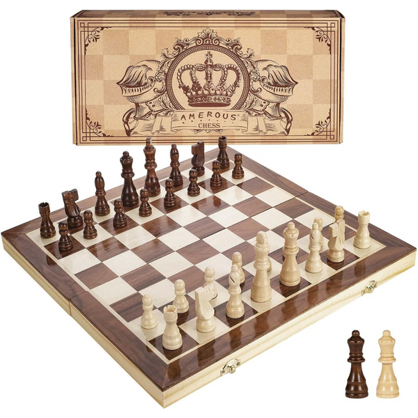 Amerous 15" Magnetic Wooden Handmade Portable Travel Chess Set