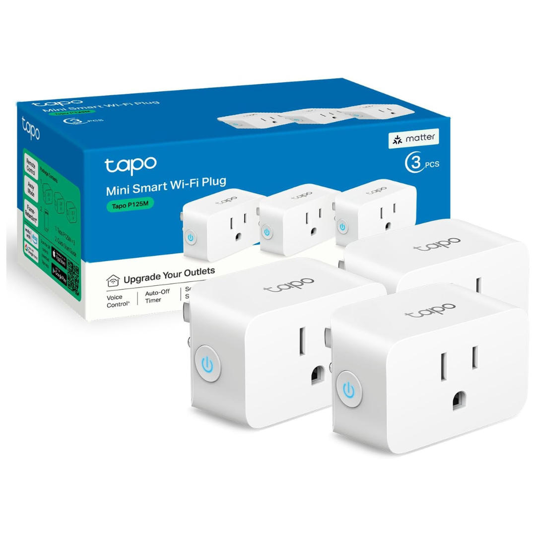 3-Pack TP-Link Tapo 15A/1800W Max Mini Smart Wi-Fi Plug