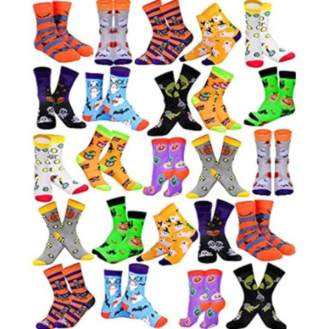 24-Pairs Foaincore Kids Halloween Crew Novelty Colorful Socks (6-10 Years)