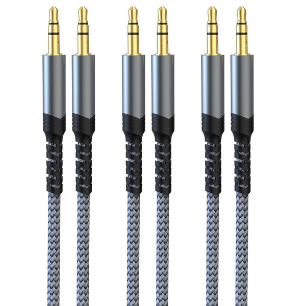 3-Pack Nylon Braided Male To Male Aux Cable (4Ft, Hi-Fi Sound)