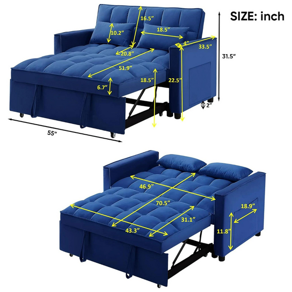 Dinosisco 55" Pull Out Convertible Sofa Bed