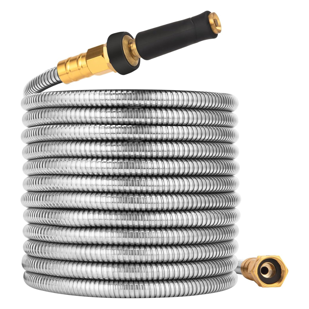 100Ft Rosy Earth Stainless Steel Expandable Garden Water Hose