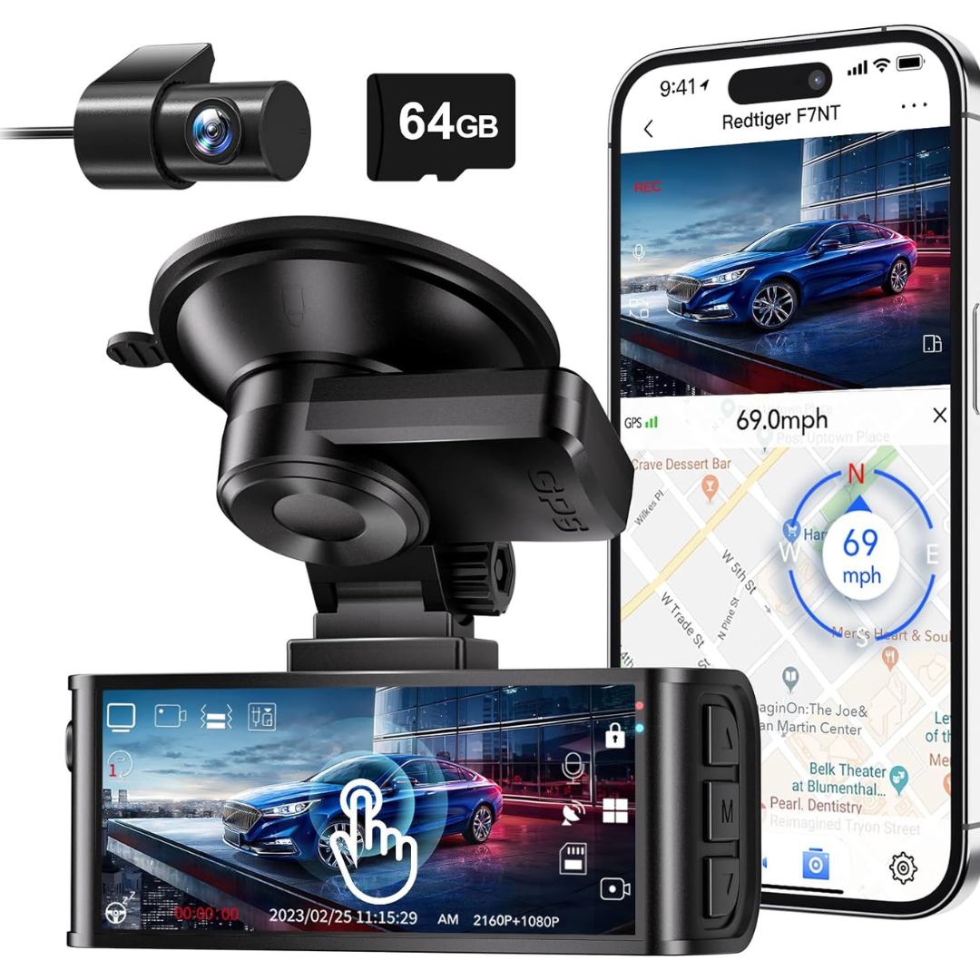 Redtiger 4K 3.18" HD Touch Screen Front And Rear Dash Camera