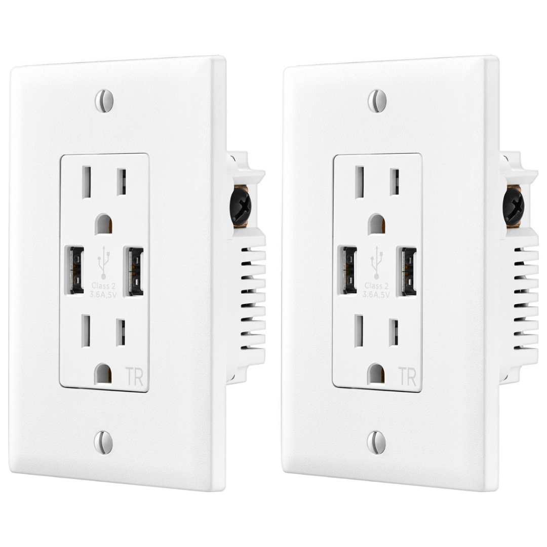 2-Pack Insignia 2-Outlet In-Wall Outlet with 2 USB Ports