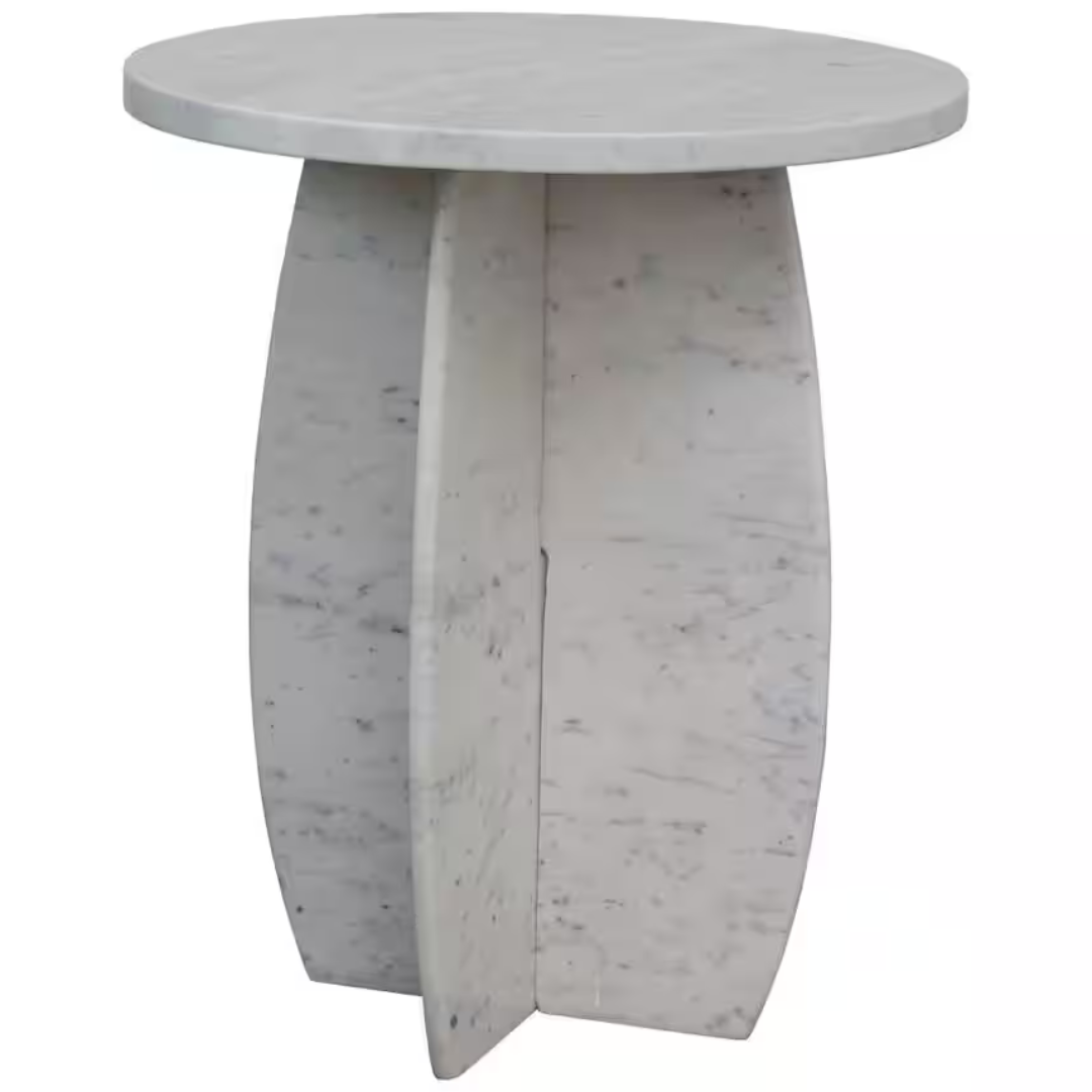 Storied Home 18" Round Marble End Table with Interlocking Base