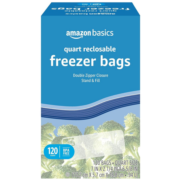 120-Count Amazon Basics Freezer Quart Bags