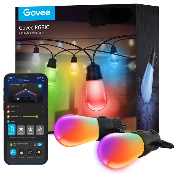 Govee 48ft Shatter-Proof Bluetooth RGBW Outdoor String Lights