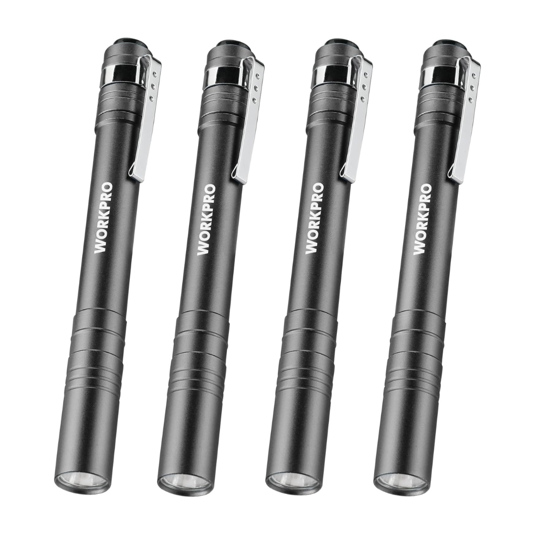 4-Pack Workpro Aluminum LED Pocket Pen Flashlight