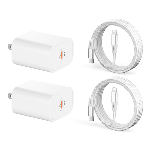 2-Pack 20W PD USB-C Adapter Charger And 6ft Cables