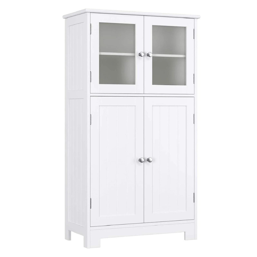 Homfa Floor Wooden Linen Bathroom Storage Cabinet W/Shelves & Doors