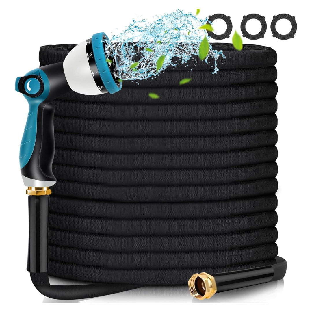 Crislex 50Ft Portable Garden Water Hose With 10 Function Hose Nozzle