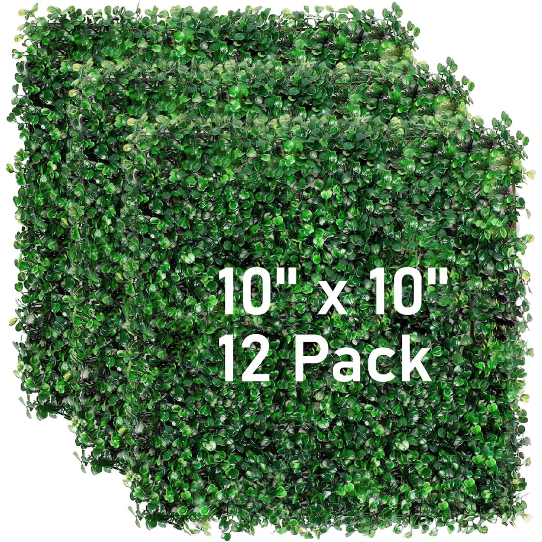 12-Pack Nisorpa Artificial Boxwood Hedge 10" x 10" Green Faux Wall Panels