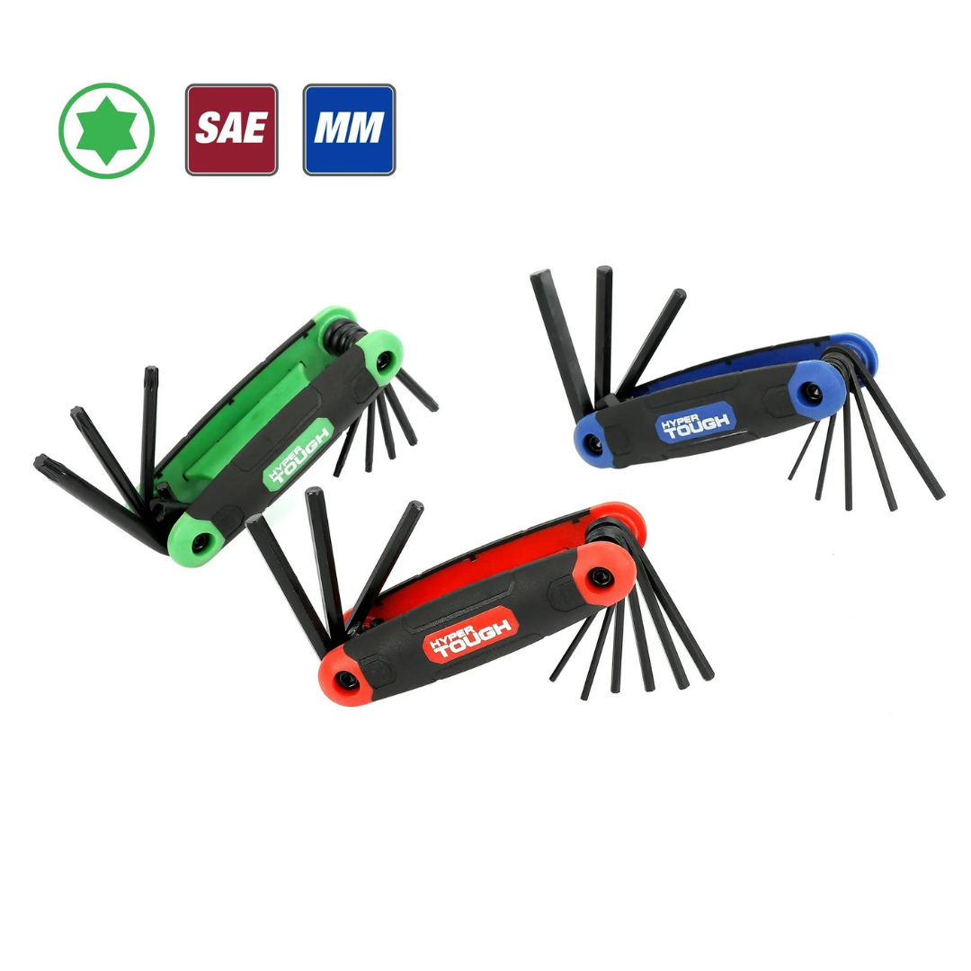 3-Pack Hyper Tough Folding Hex Key Set With SAE, Metric & Star