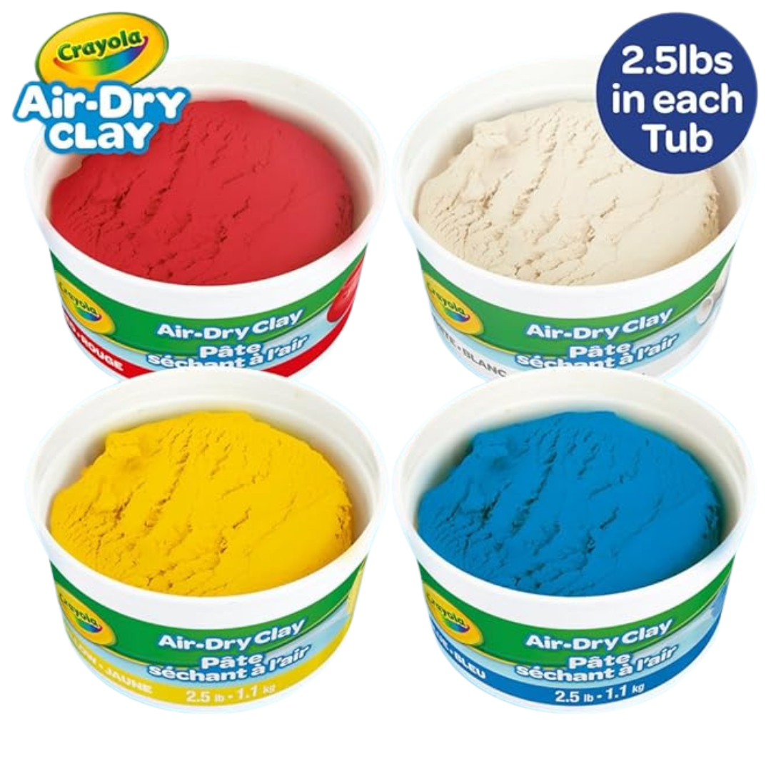 Crayola Air Dry Clay Classic Colors, Bulk (4) Set Of 2.5 Lb. Resealable Buckets Of Modeling Clay Alternative For Kids (10 Lbs Total)