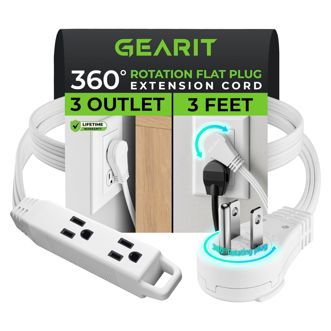 GEARit 360 Deg. Rotating Flat Plug 3Ft Extension Cord